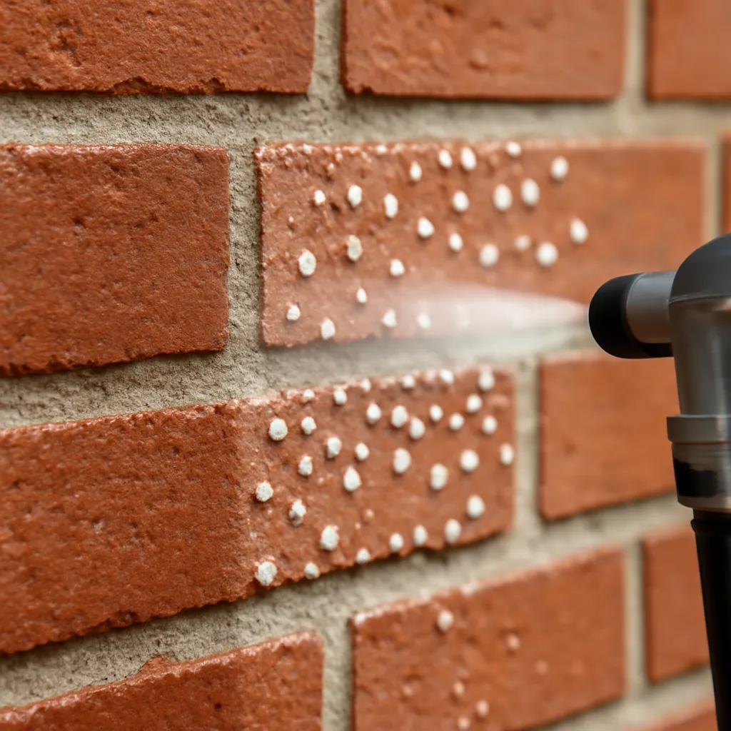 Gevel impregneren: water parelt op de behandelde gevel, waterafstotend effect