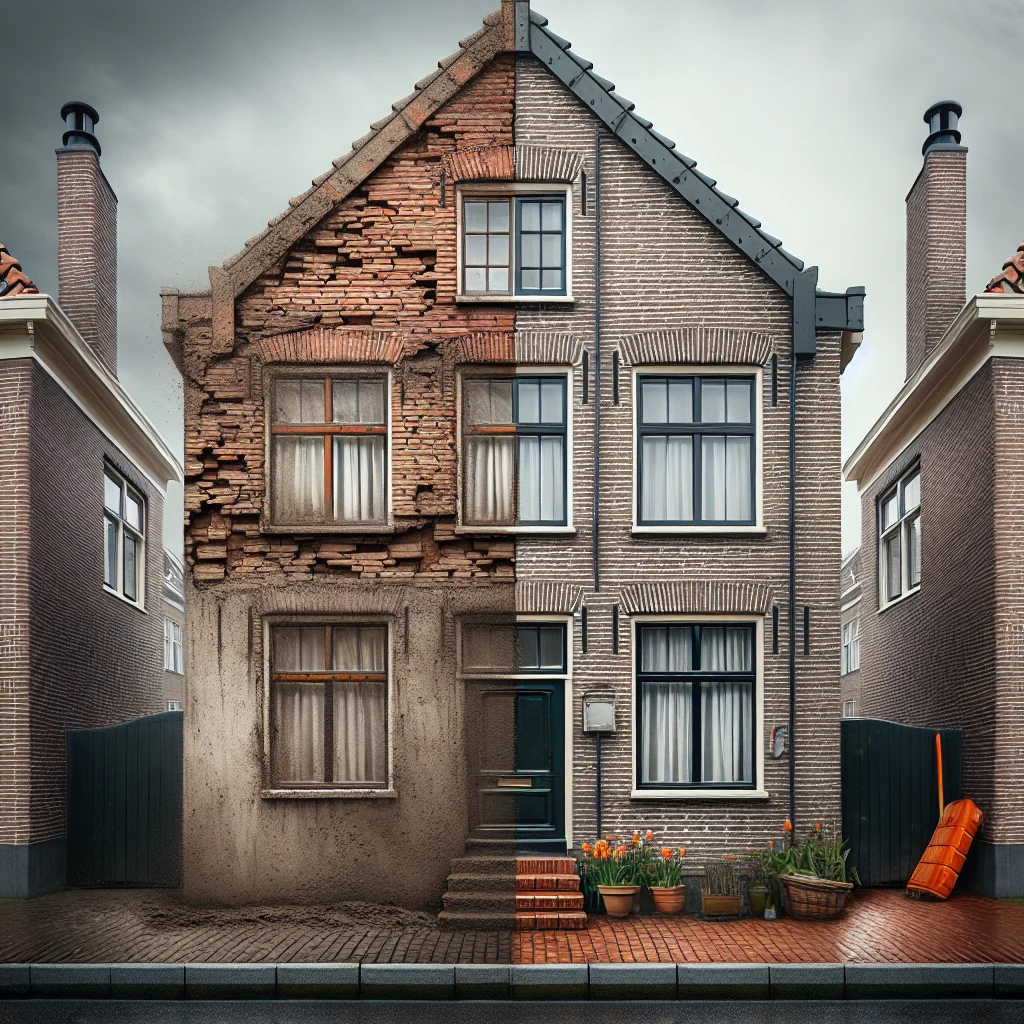 Gevelrenovatie - voor en na renovatie van een bakstenen gevel
